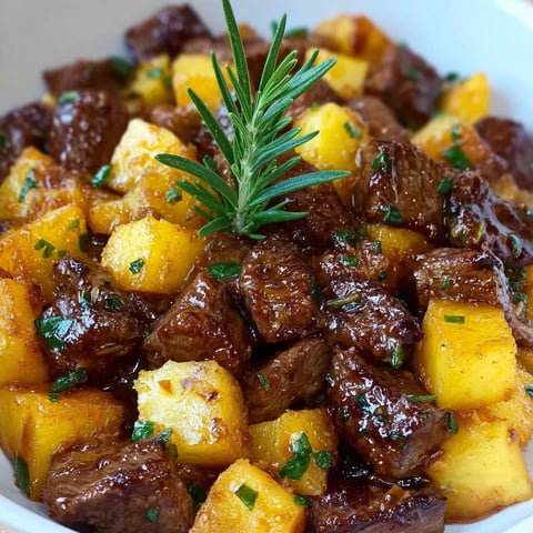 A bowl of meat and potatoes.