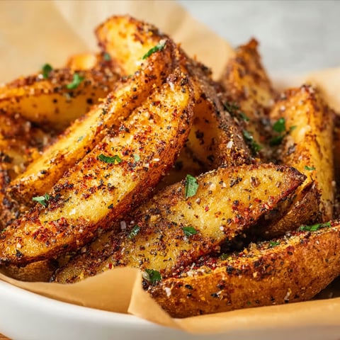 A plate of air fryer potato wedges.