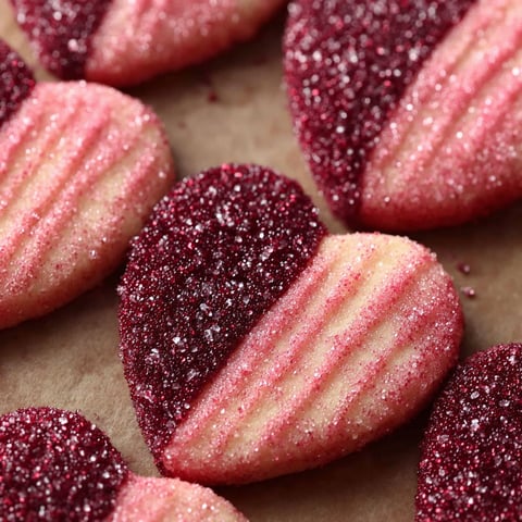 Raspberry sugar cookies with pink and white hearts.
