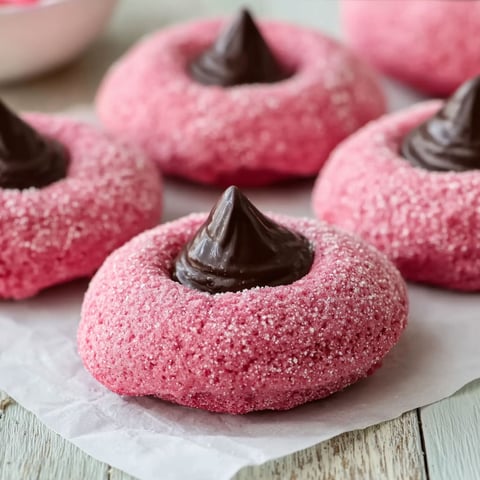 A pink cookie with chocolate drizzle.