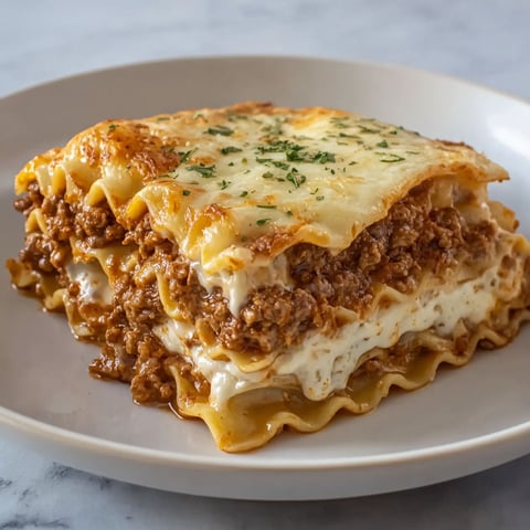 A white plate with a lasagna on it.