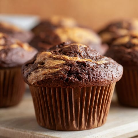 A close up of a chocolate muffin with a banana and nut topping.