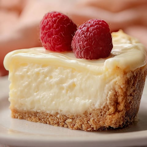 A slice of Greek yogurt cheesecake with raspberries on top.